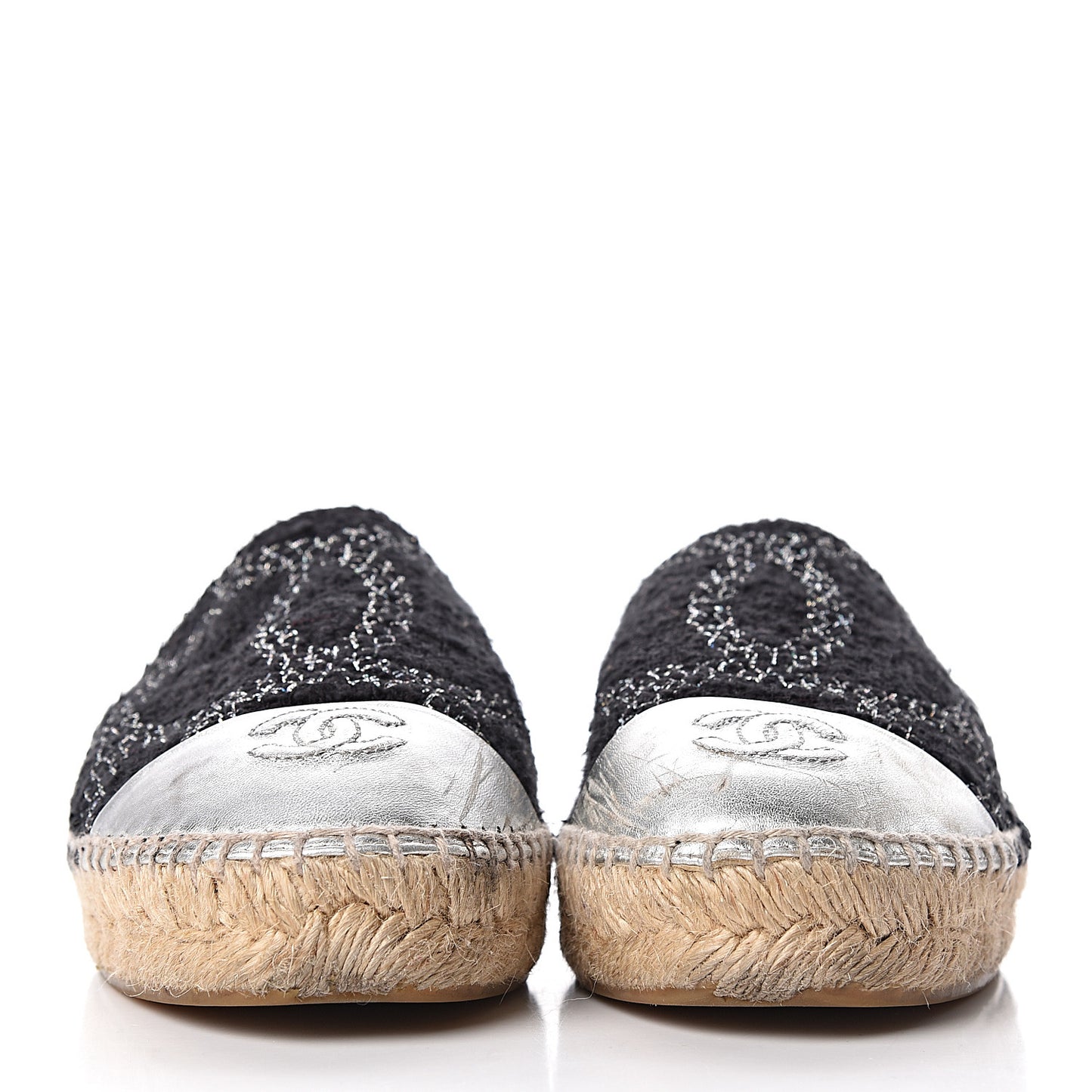 Metallic Tweed Lambskin CC Espadrilles 39 Black Silver