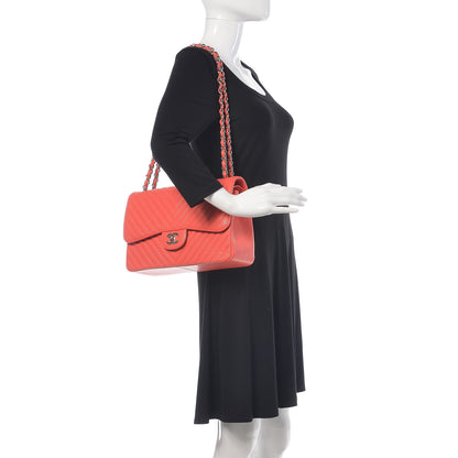 Chanel Caviar Chevron Quilted Jumbo Double Flap Coral 2 of 9