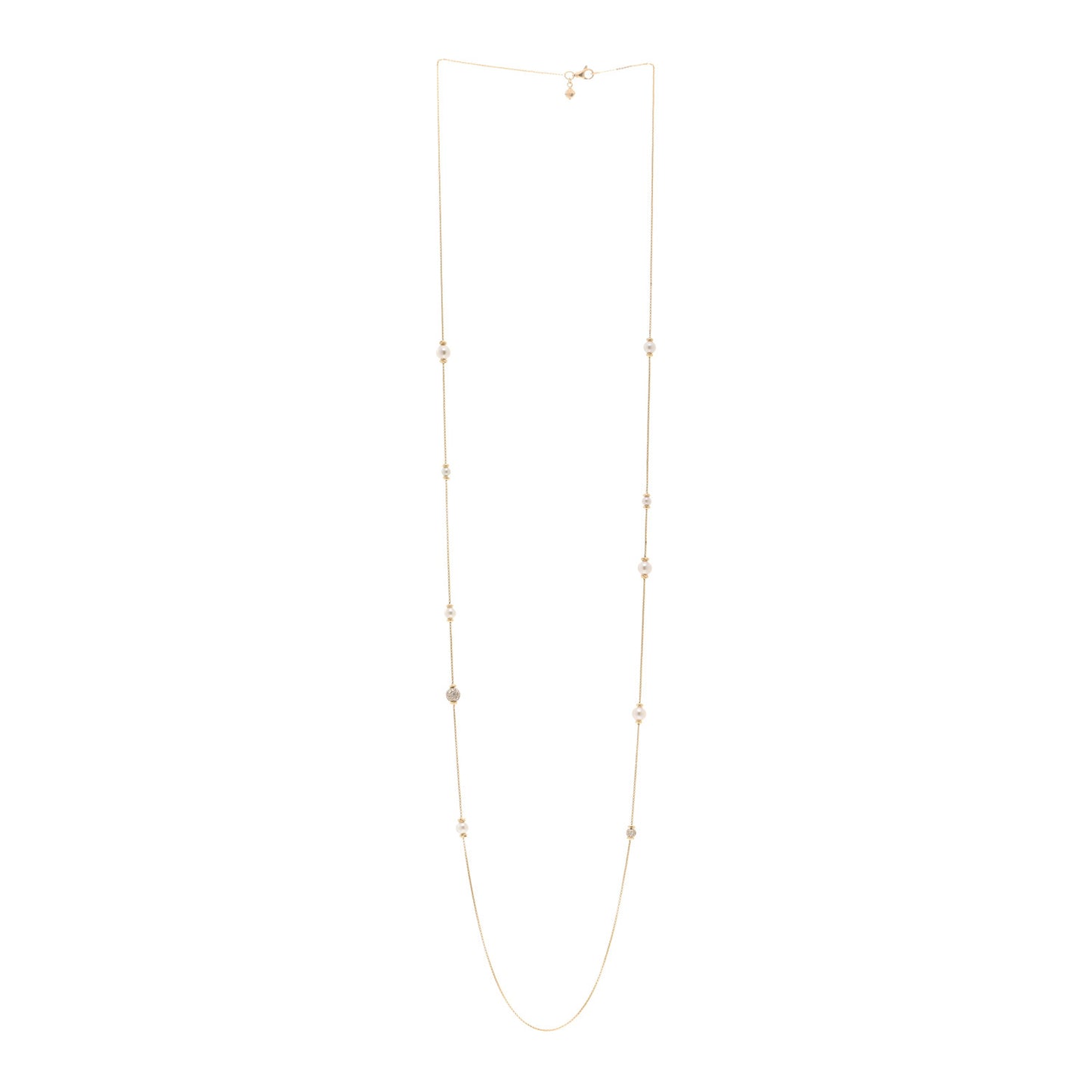18K Yellow Gold Diamond Pearl Solari Long Station Necklace