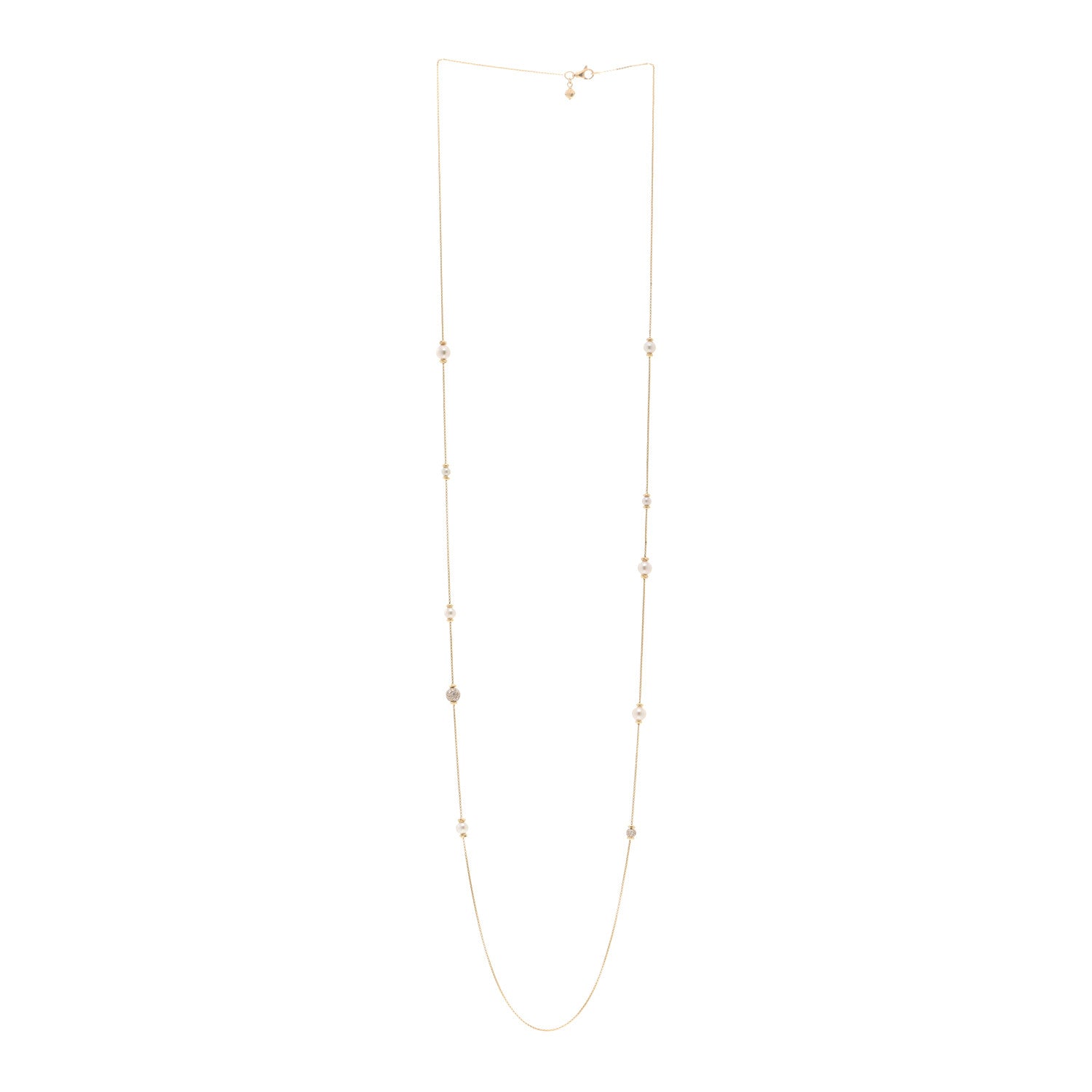 David Yurman 18K Yellow Gold Diamond Pearl Solari Long Station Necklace 3 of 4