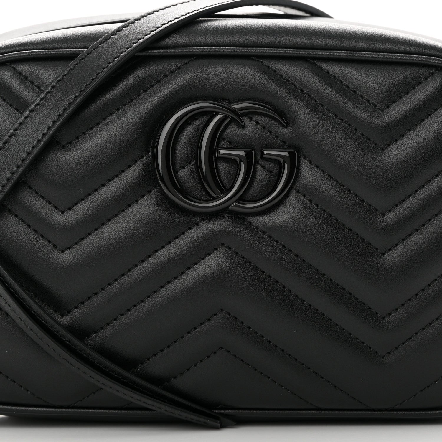 Gucci Calfskin Matelasse Monochrome Small GG Marmont Chain Shoulder Bag Black 8 of 11
