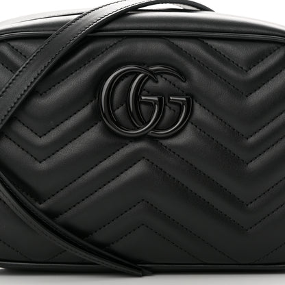 Gucci Calfskin Matelasse Monochrome Small GG Marmont Chain Shoulder Bag Black 8 of 11