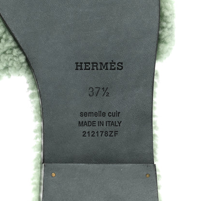 Hermes Woolskin Oran Sandals 37.5 Vert D'Eau 7 of 8