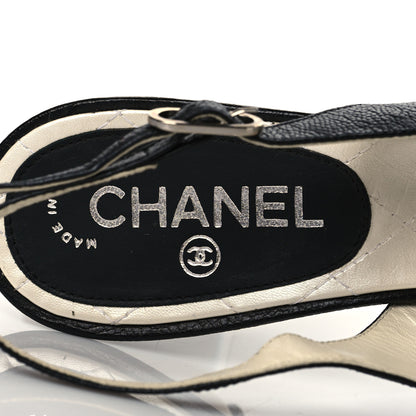 Chanel Calfskin Pearl CC Peep Toe Slingback Pumps 41 Black 9 of 9