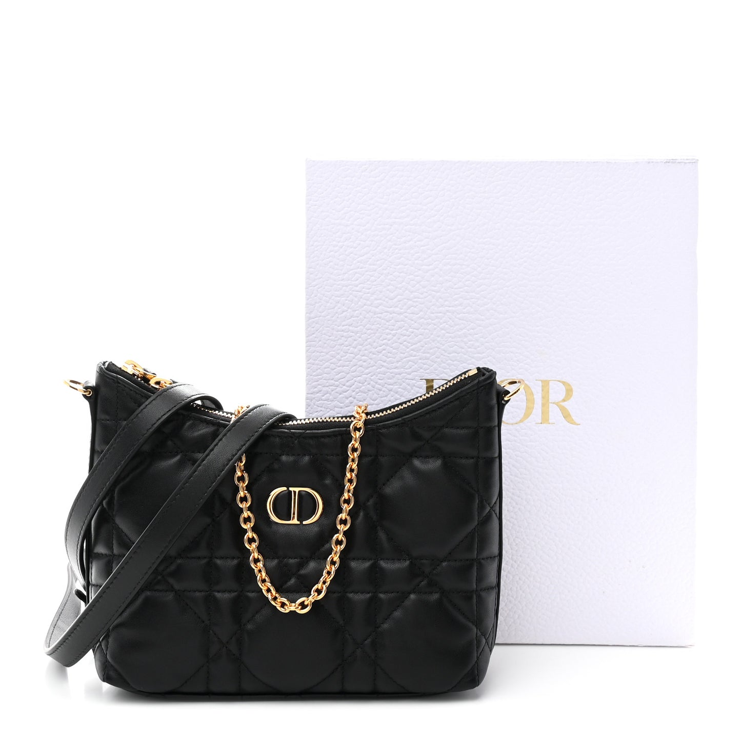 Calfskin Macrocannage Miss Caro Diorling Mini Bag with Chain Black