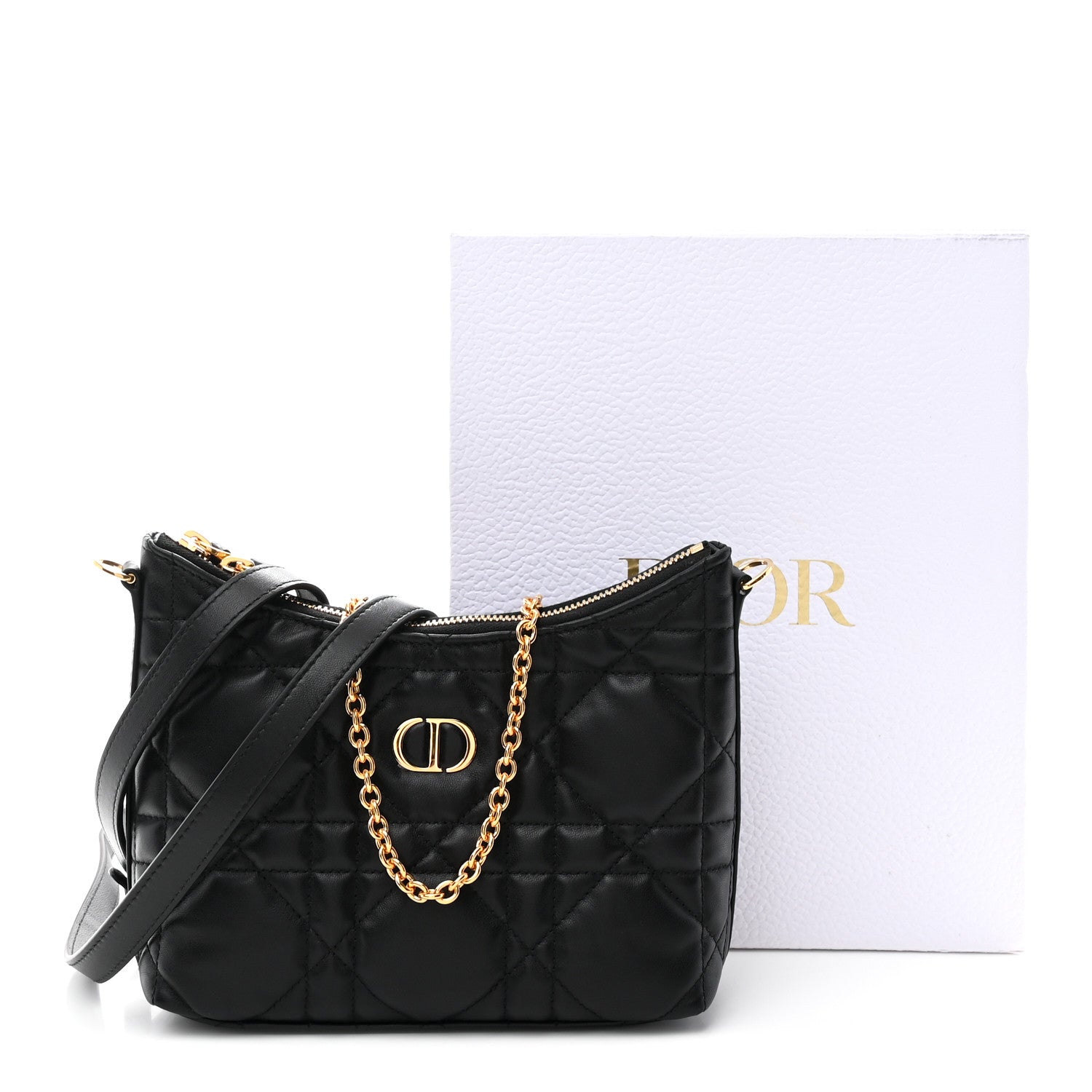 Christian Dior Calfskin Macrocannage Miss Caro Diorling Mini Bag with Chain Black 10 of 10