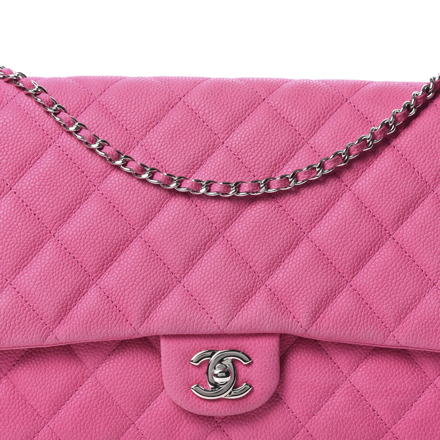 Iridescent Caviar Clutch with Chain Flap Pink