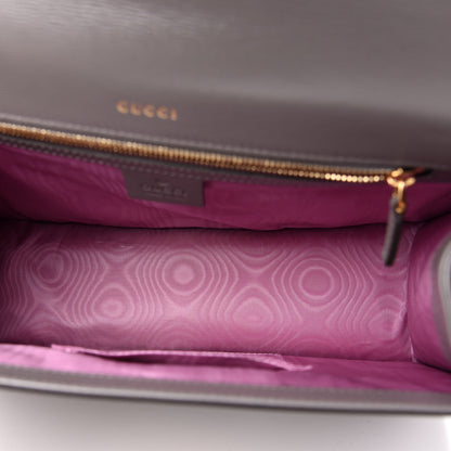 Gucci Textured Calfskin Silk Scarf Medium Torchon GG Ring Shoulder Bag Grey 5 of 11