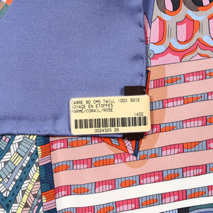 Hermes Silk Voyage En Etoffes Scarf 90 Parme Corail Rose 4 of 4
