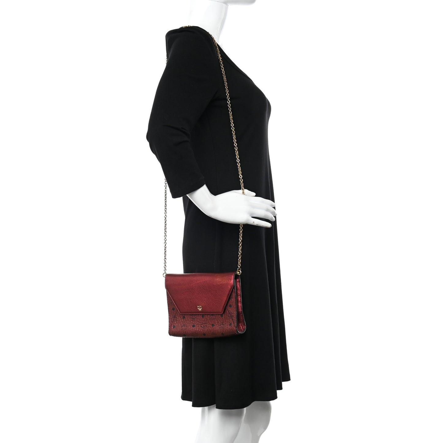 Metallic Calfskin Visetos Monogram Love Letter Crossbody Scooter Red