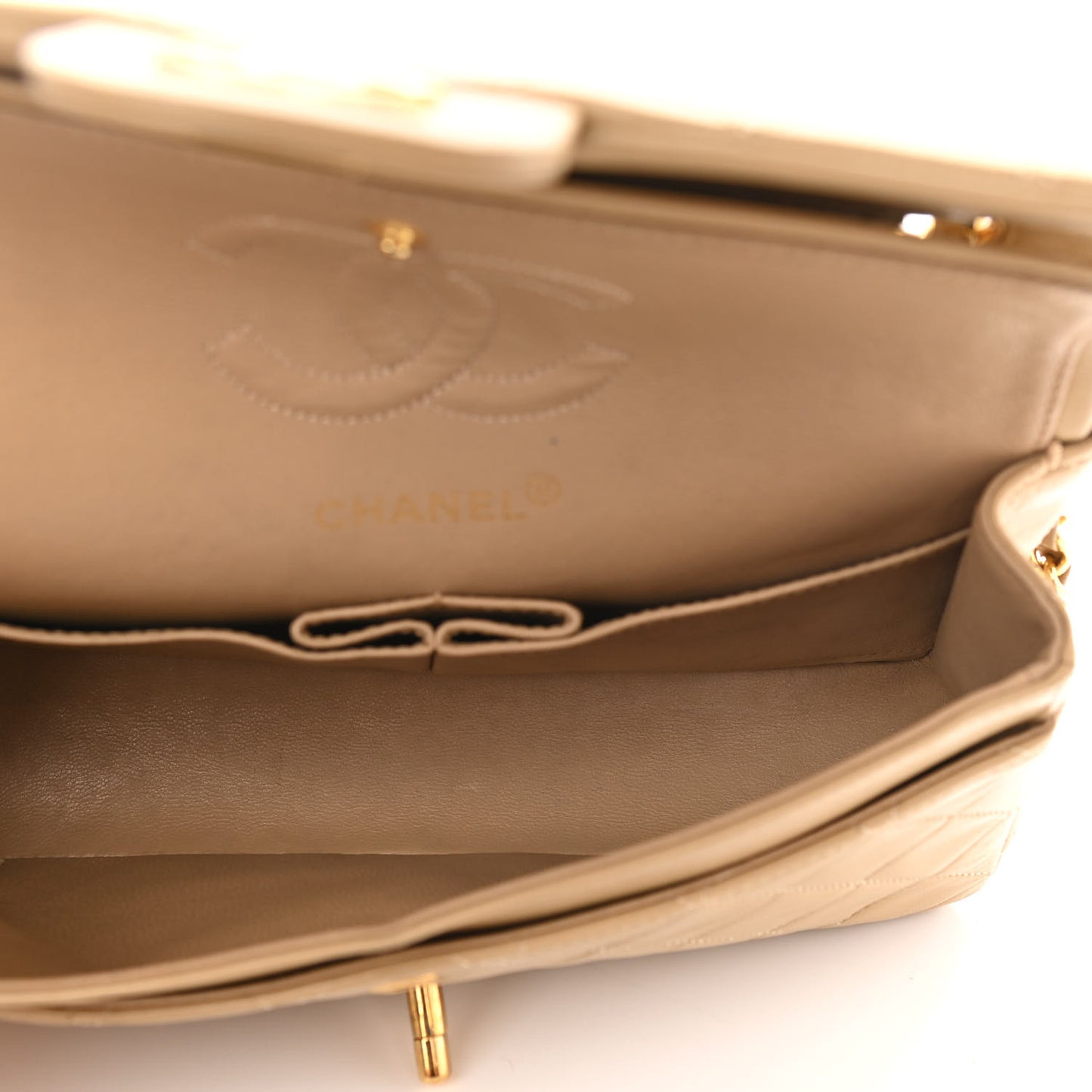 Lambskin Quilted Small Double Flap Beige