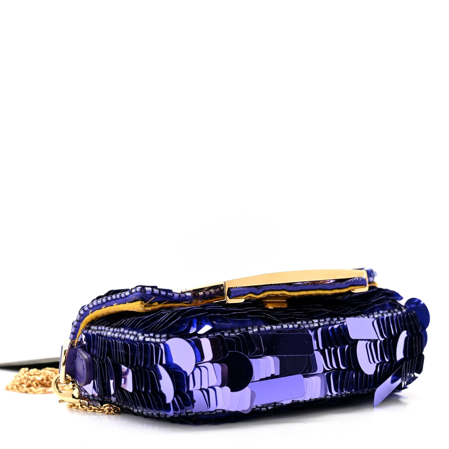 Sequin Paillettes Shiny Nappa Sex and the City Nano Maxi Buckle Baguette Charm Viola Purple