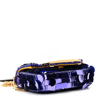 Fendi Sequin Paillettes Shiny Nappa Sex and the City Nano Maxi Buckle Baguette Charm Viola Purple 9 of 11