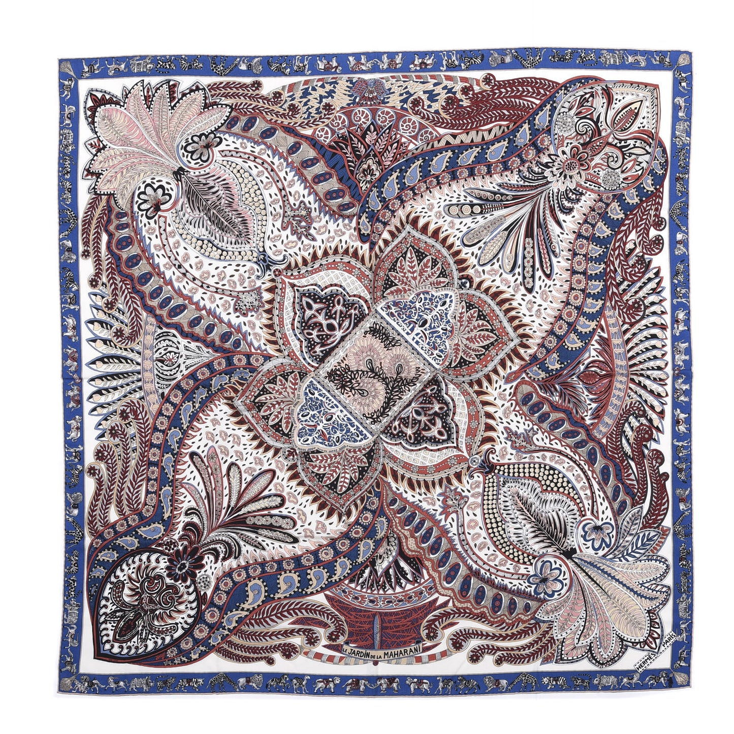 Cashmere Silk Le Jardin De La Maharani Shawl 140 Ivory Bleu Bois De Rose