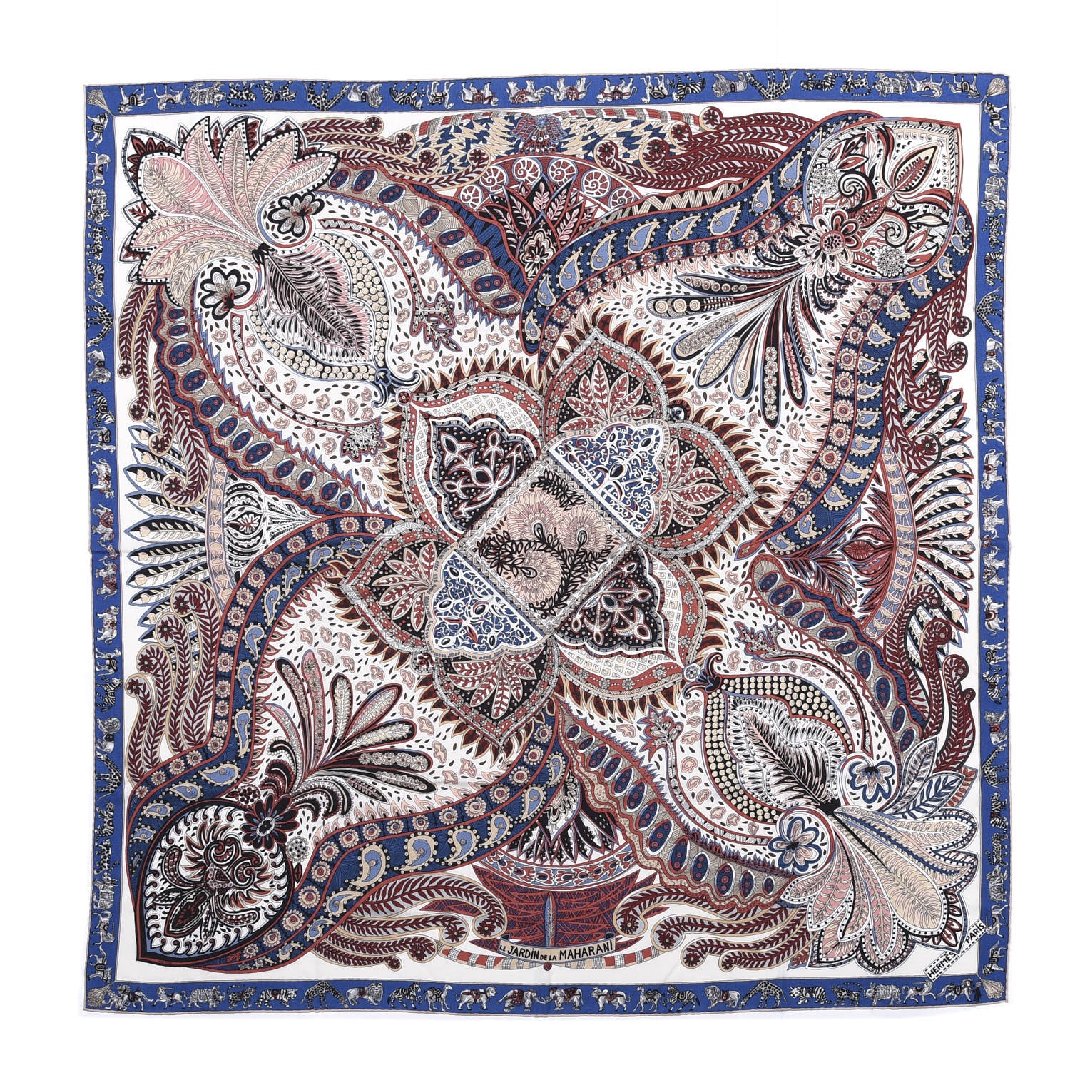 Hermes Cashmere Silk Le Jardin De La Maharani Shawl 140 Ivory Bleu Bois De Rose 1 of 5