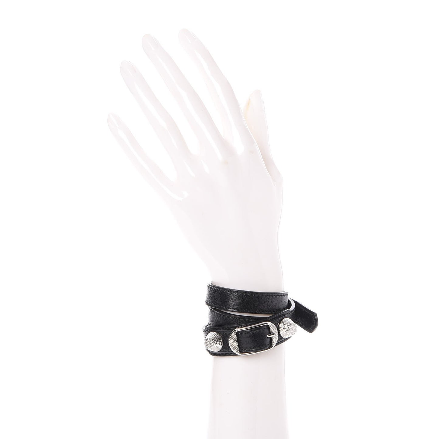 Agneau Giant 12 Silver Hardware Triple Tour Bracelet S Black