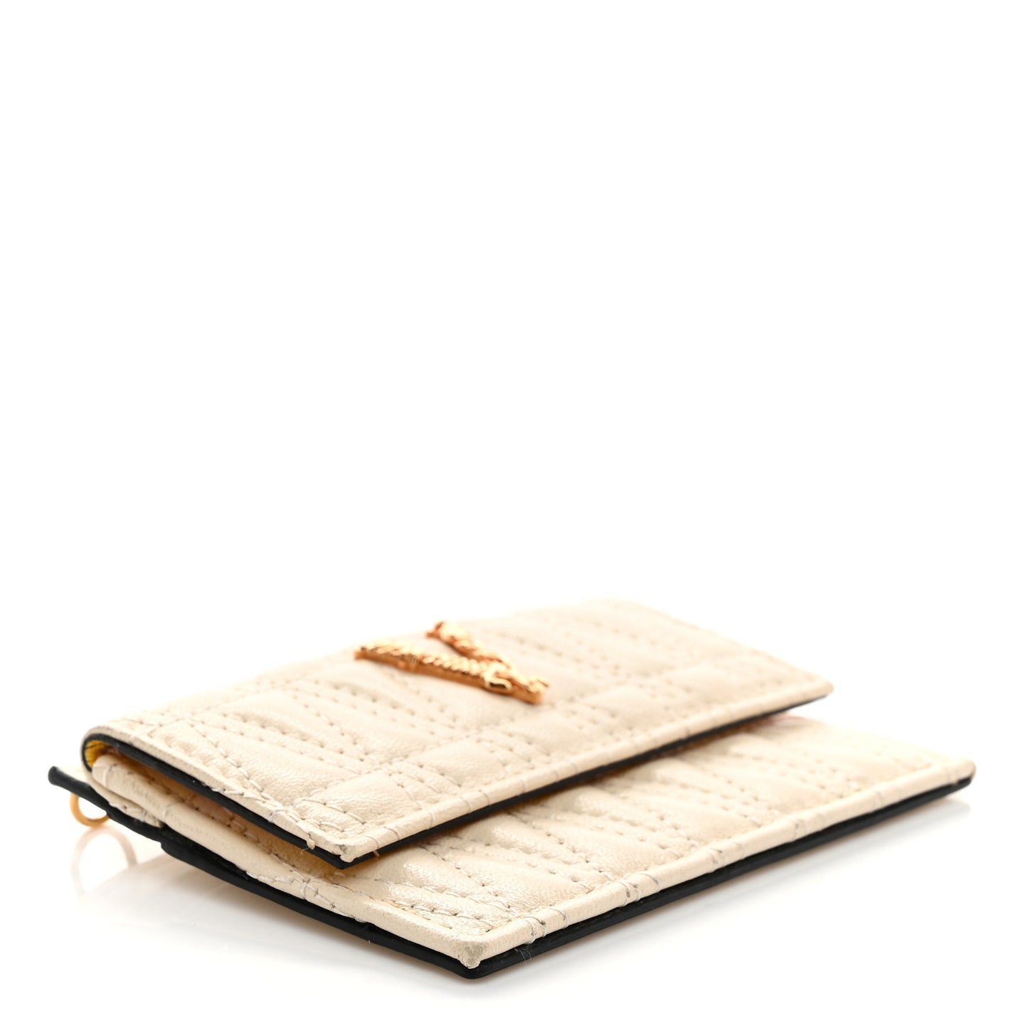 Lambskin Quilted Virtus Chain Card Holder Ecru