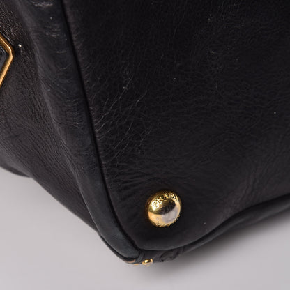 Prada Glace Calfskin Studded Shoulder Bag Black 14 of 16