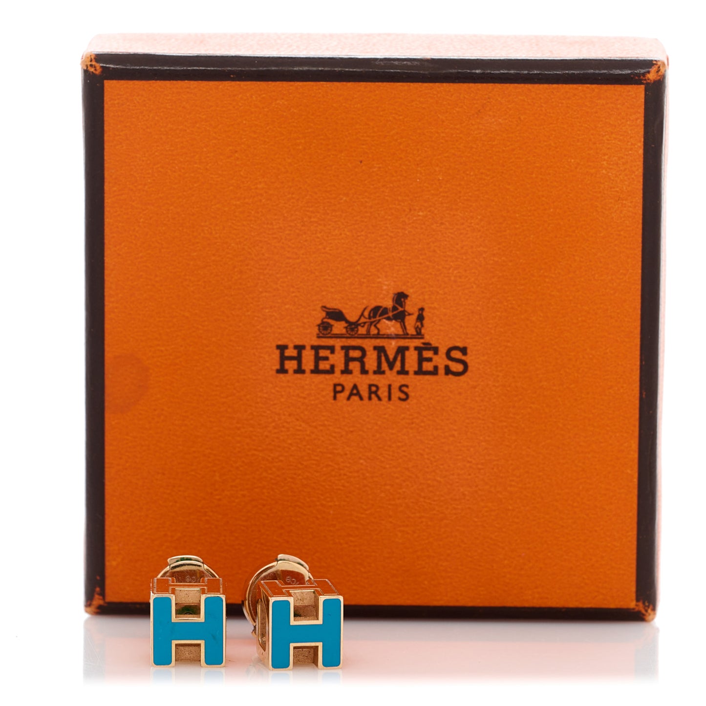 Gold Lacquered Cage d'H Earrings Turquoise