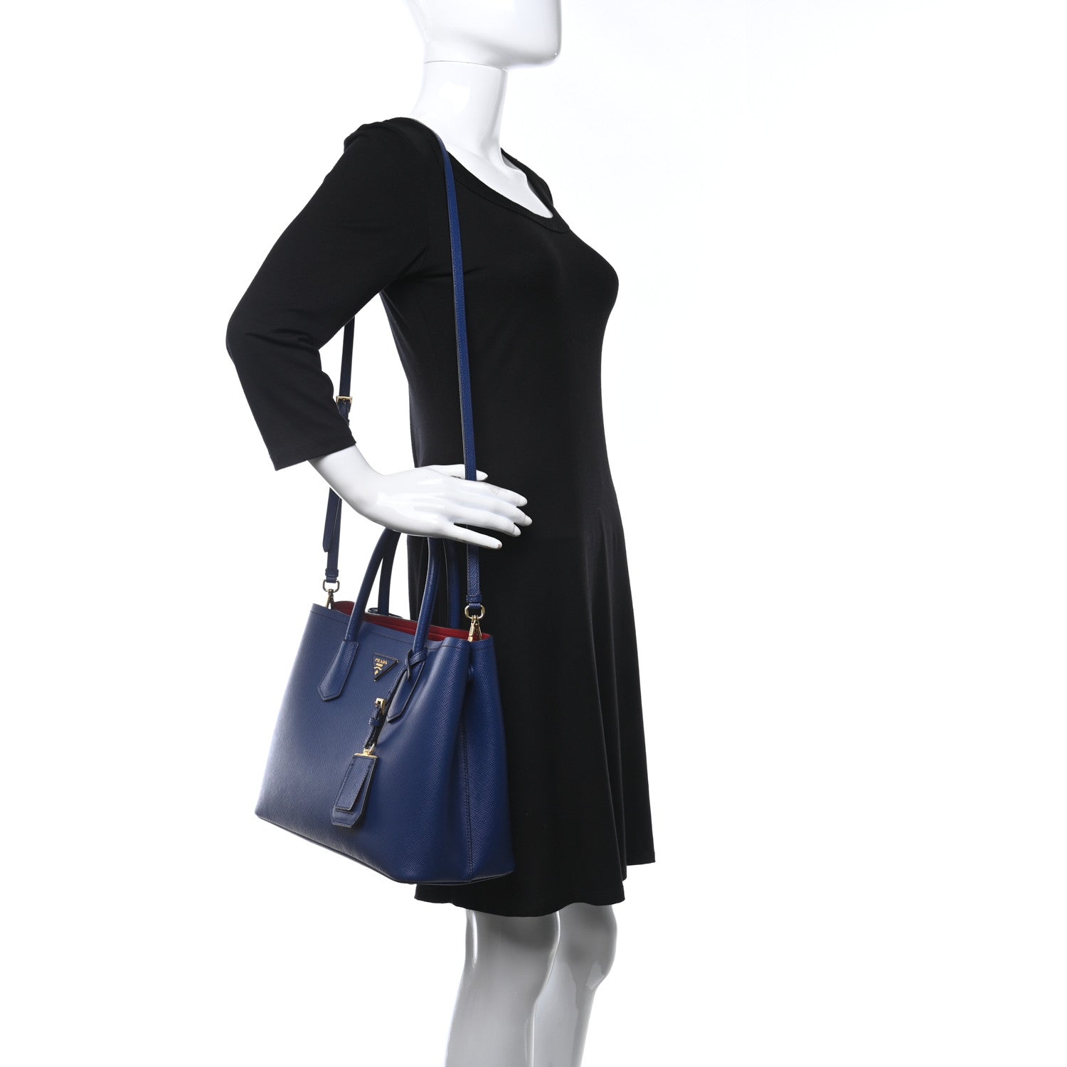 Prada Saffiano Cuir Medium Double Bag Bleuette Rosso 2 of 10