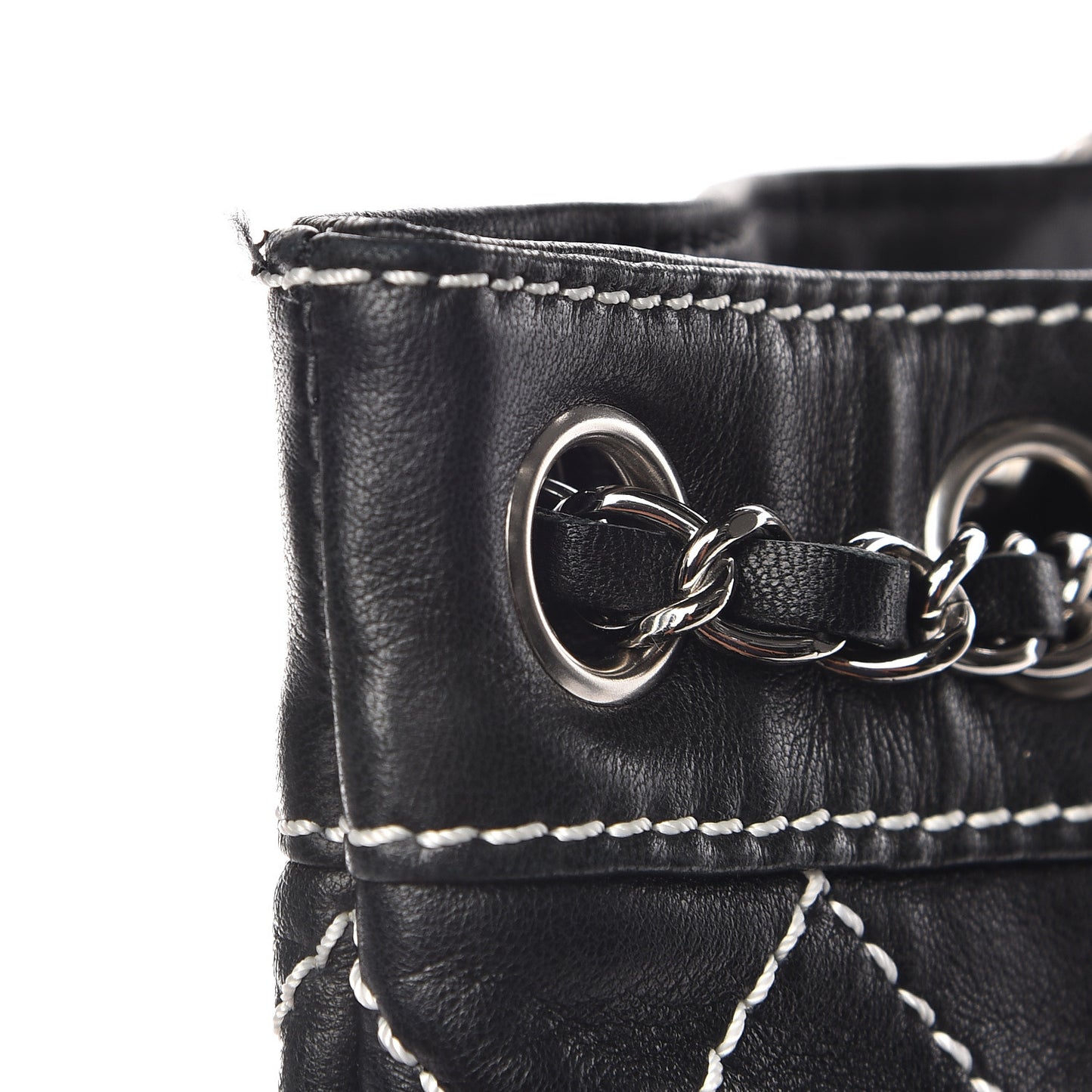 Lambskin Contrast Stitch Shoulder Bag Black