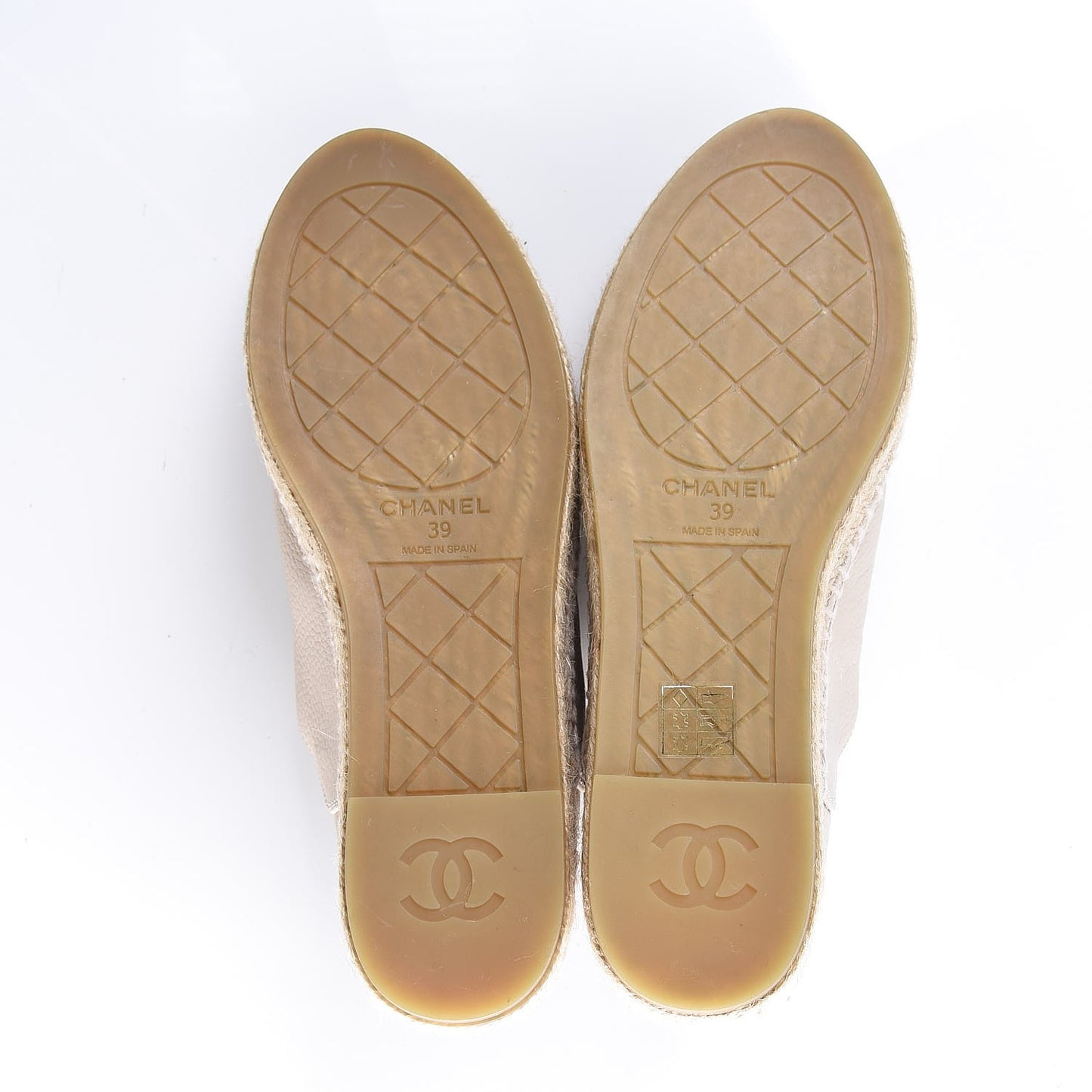 Grained Calfskin CC Espadrilles 39 Beige Black