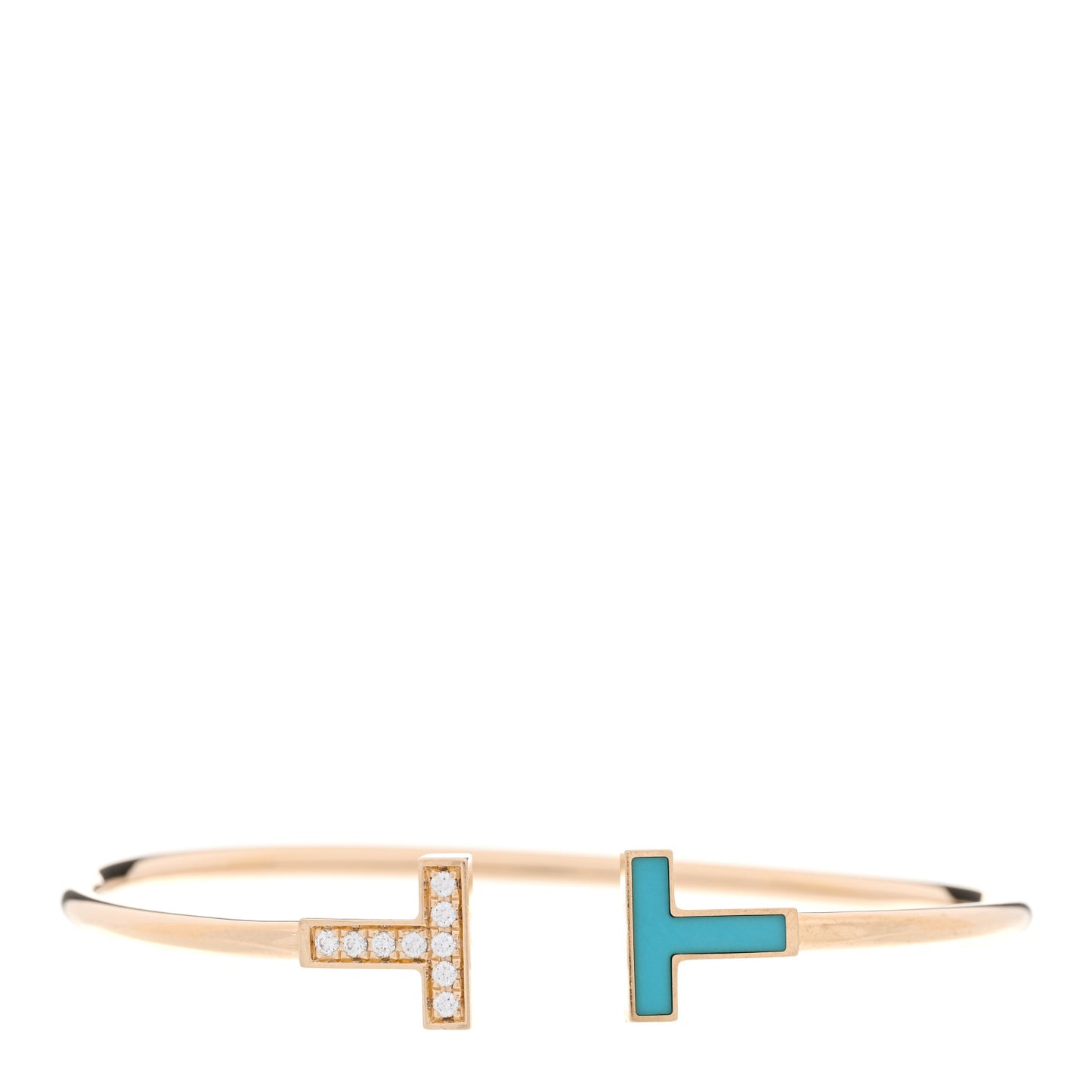 18K Yellow Gold Diamond Turquoise T Wire Bracelet