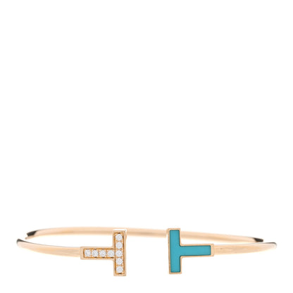 Tiffany 18K Yellow Gold Diamond Turquoise T Wire Bracelet 1 of 5