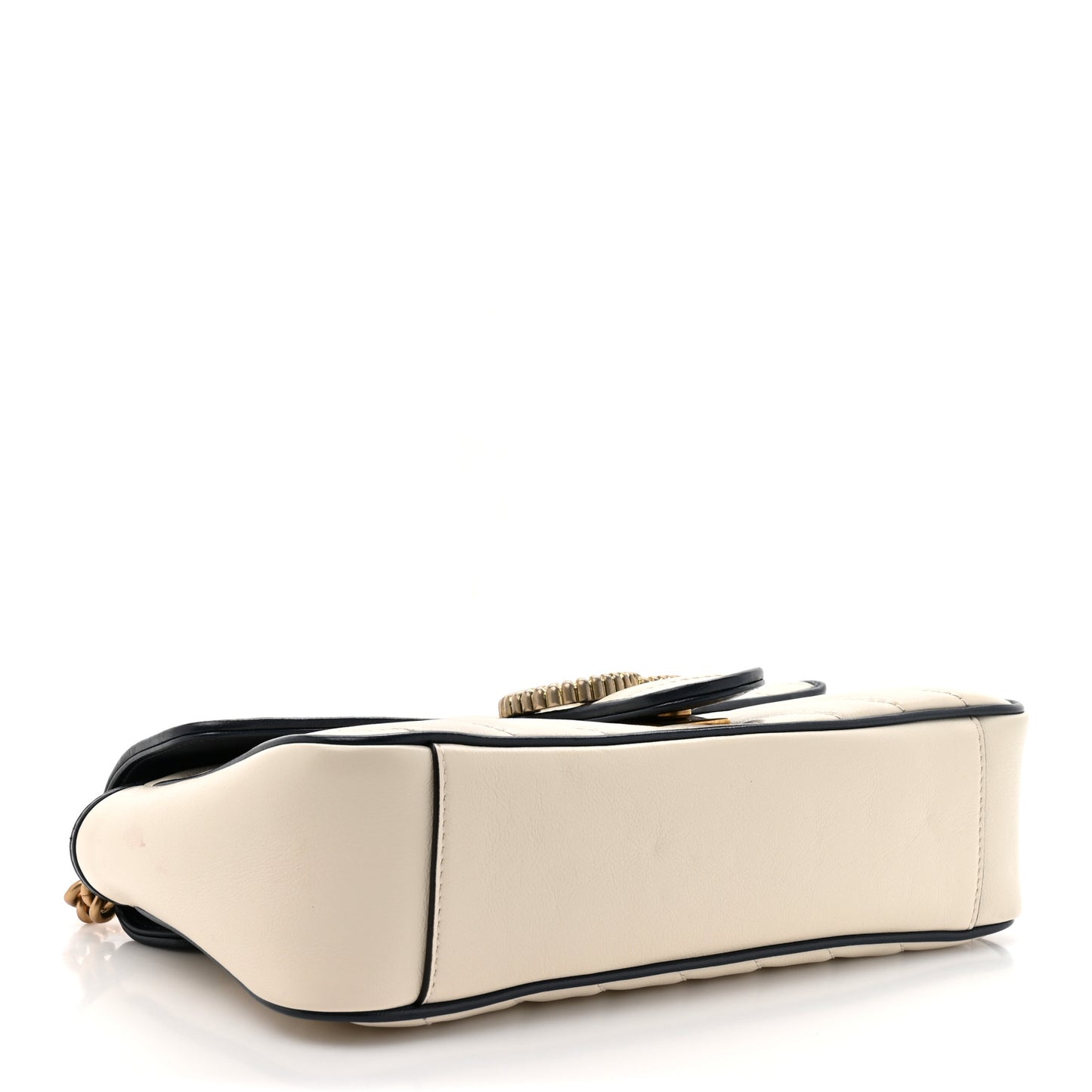 Vintage Effect Calfskin Matelasse Diagonal Small Torchon GG Marmont Shoulder Bag Mystic White Blue Agata