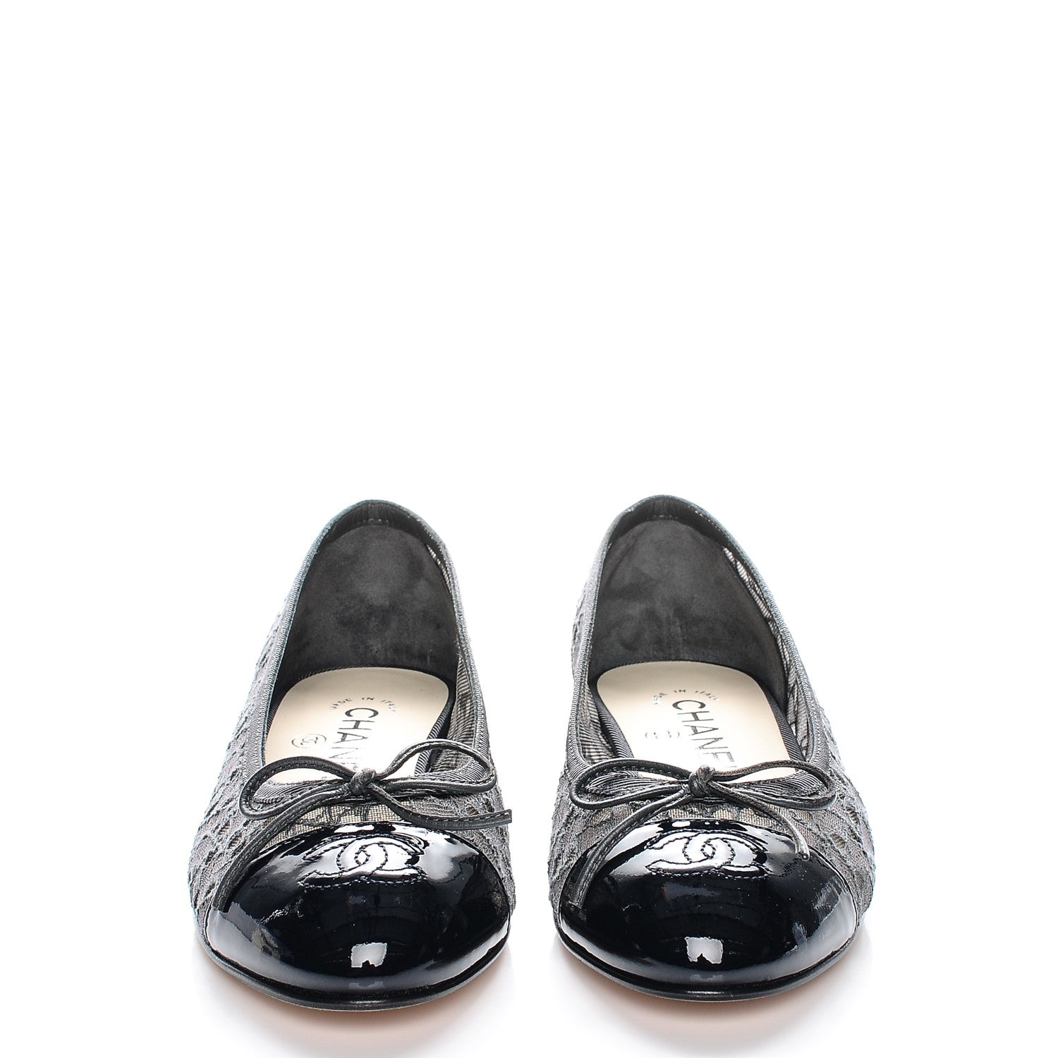 Chanel Lace Patent Calfskin Cap Toe CC Ballerina Flats 36.5 Dark Grey Navy 2 of 7