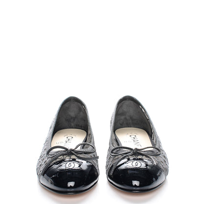 Chanel Lace Patent Calfskin Cap Toe CC Ballerina Flats 36.5 Dark Grey Navy 2 of 7