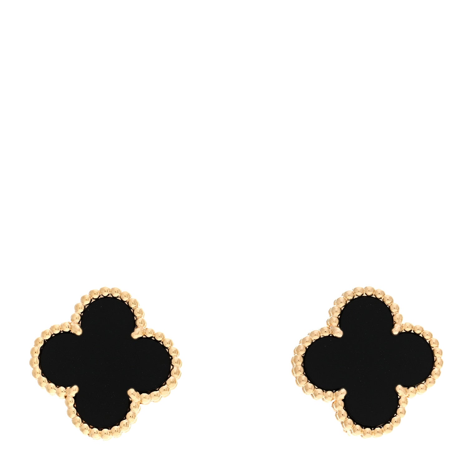 Van Cleef & Arpels 18K Yellow Gold Black Onyx Vintage Alhambra Earrings 1 of 4