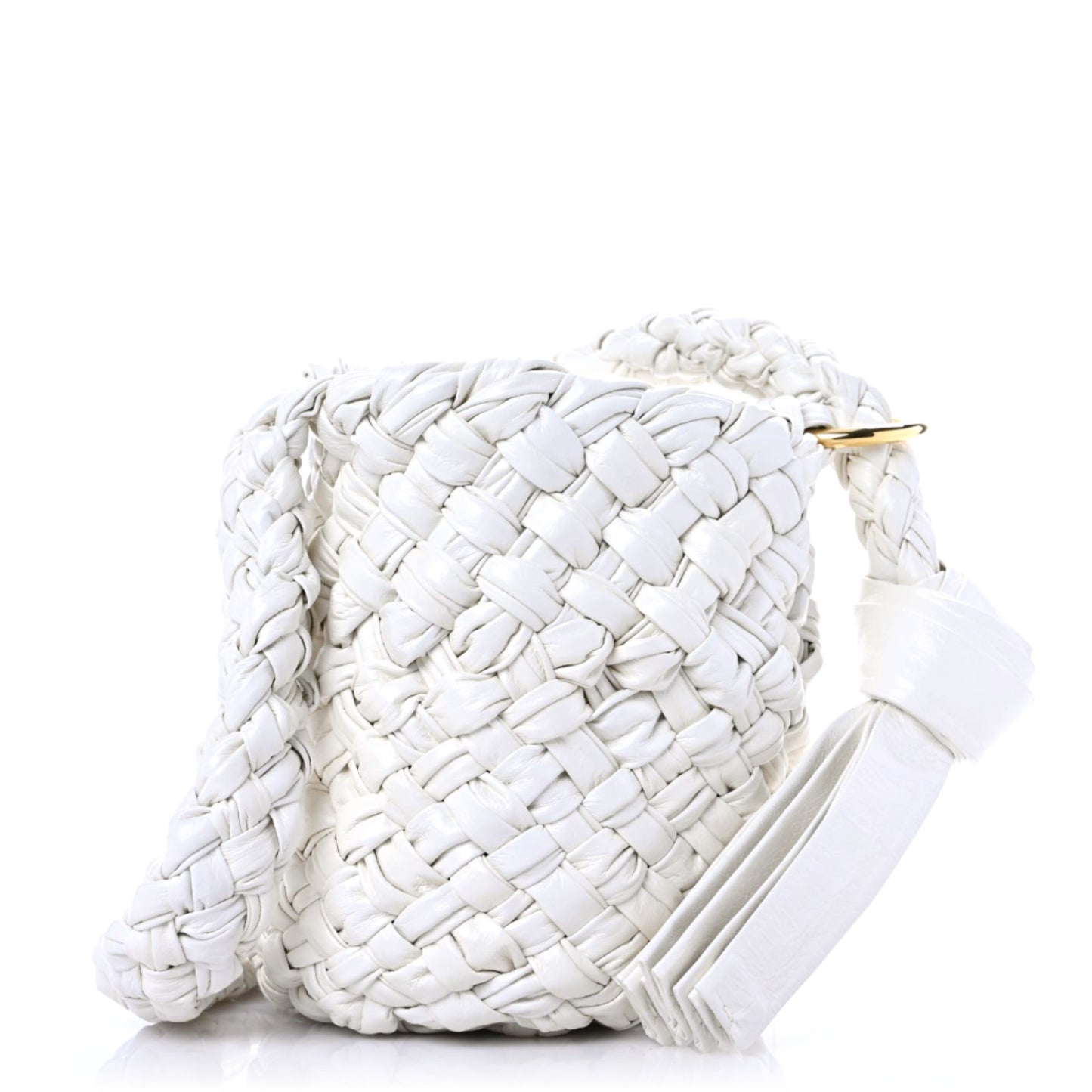 Calfskin Intrecciato Small Foulard Kalimero Bucket Bag Bone