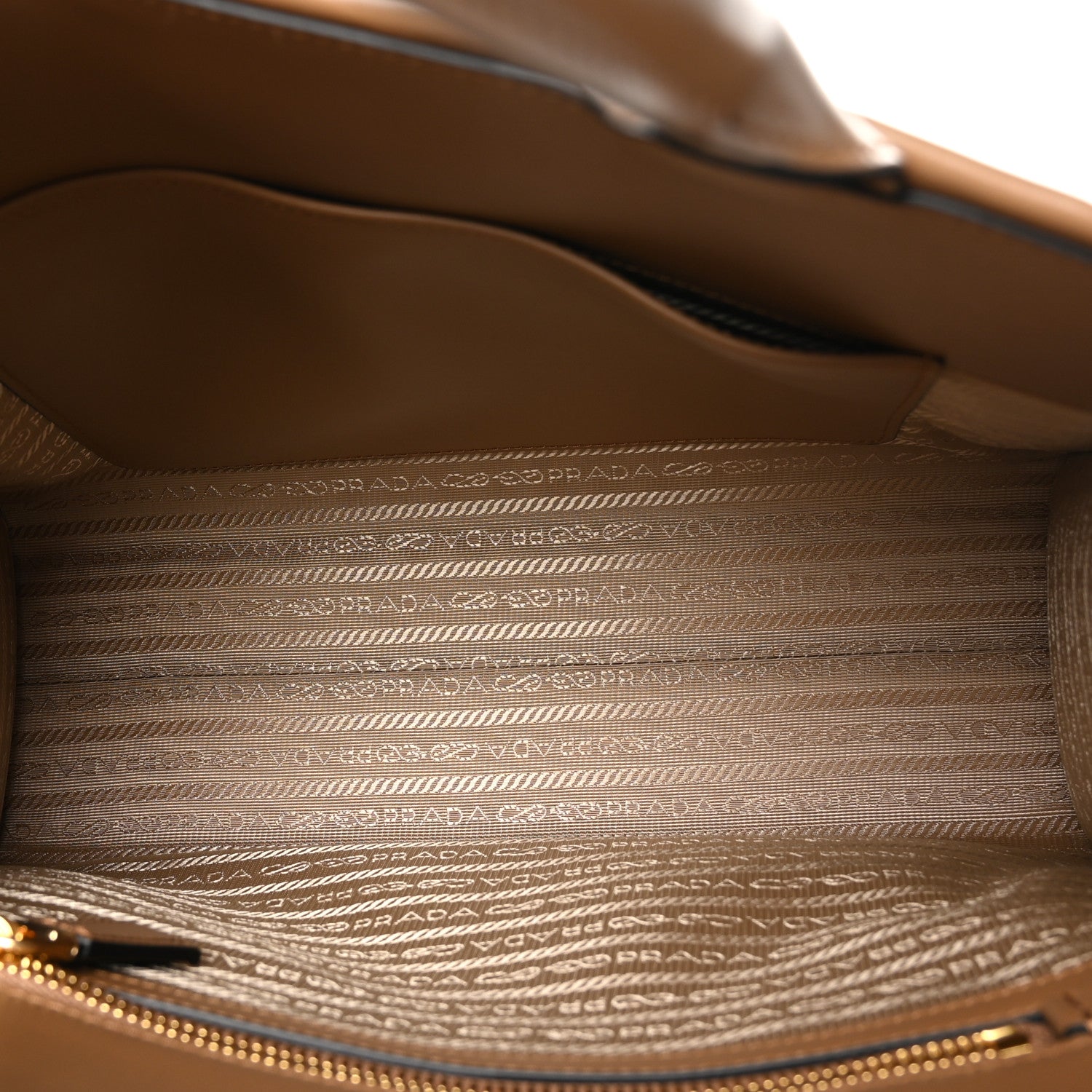 Prada Soft Calfskin Triangolo Symbole Embossed Mini Tote Caramel 5 of 9