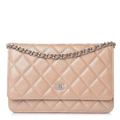 Chanel Metallic Caviar Quilted Wallet on Chain WOC Beige 1 of 17