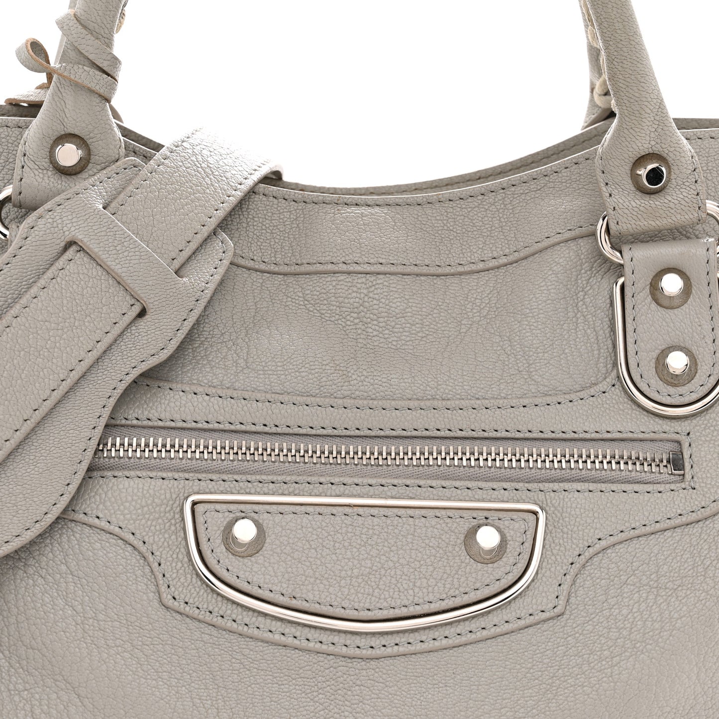 Chevre Silver Metallic Edge Hardware City Gris Glace