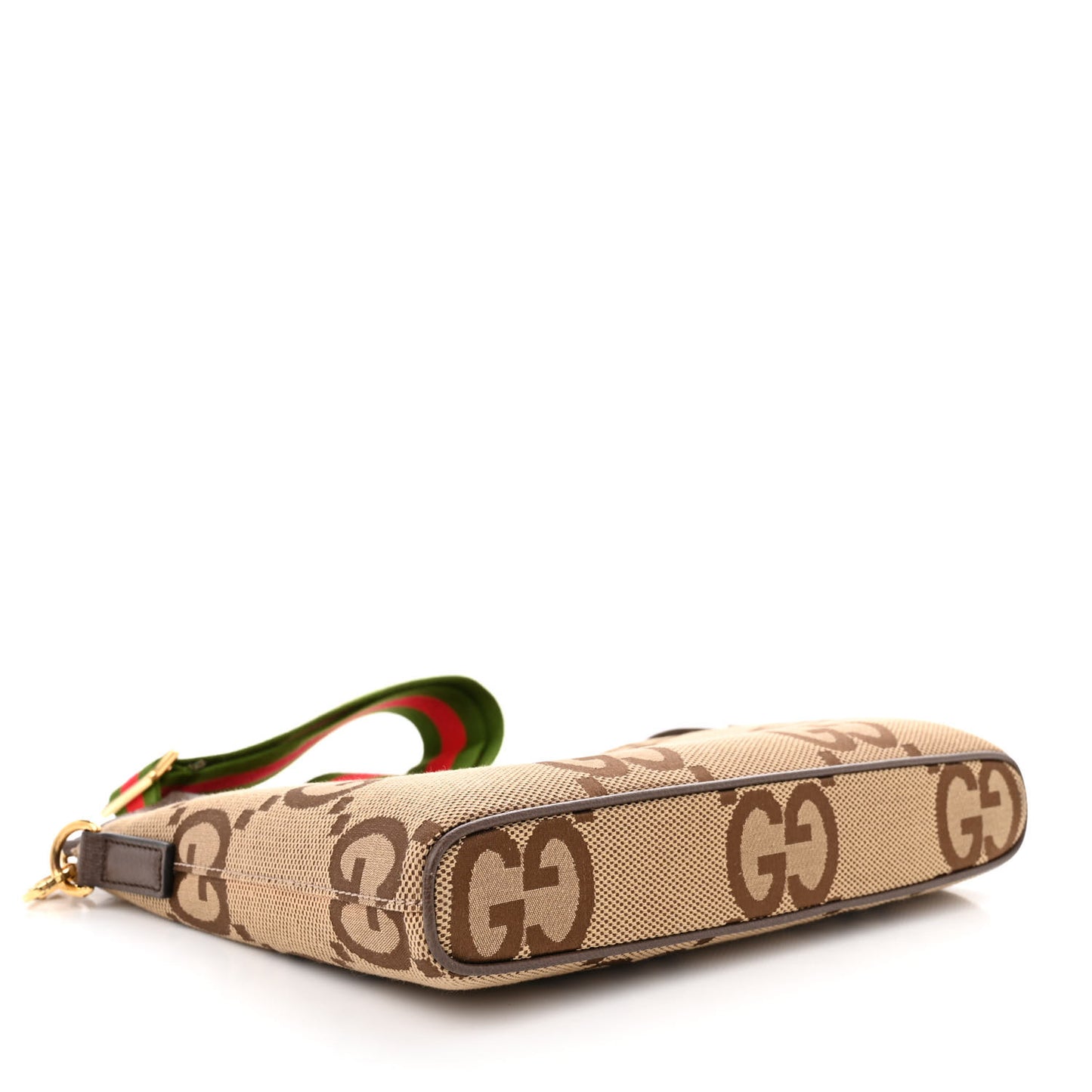 Monogram Jumbo GG Textured Dollar Calfskin Web Wristlet Messenger Bag Camel Ebony New Acero