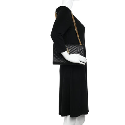 Saint Laurent Grain De Poudre Textured Mixed Matelasse Triquilt Medium Monogram Satchel Black 2 of 10