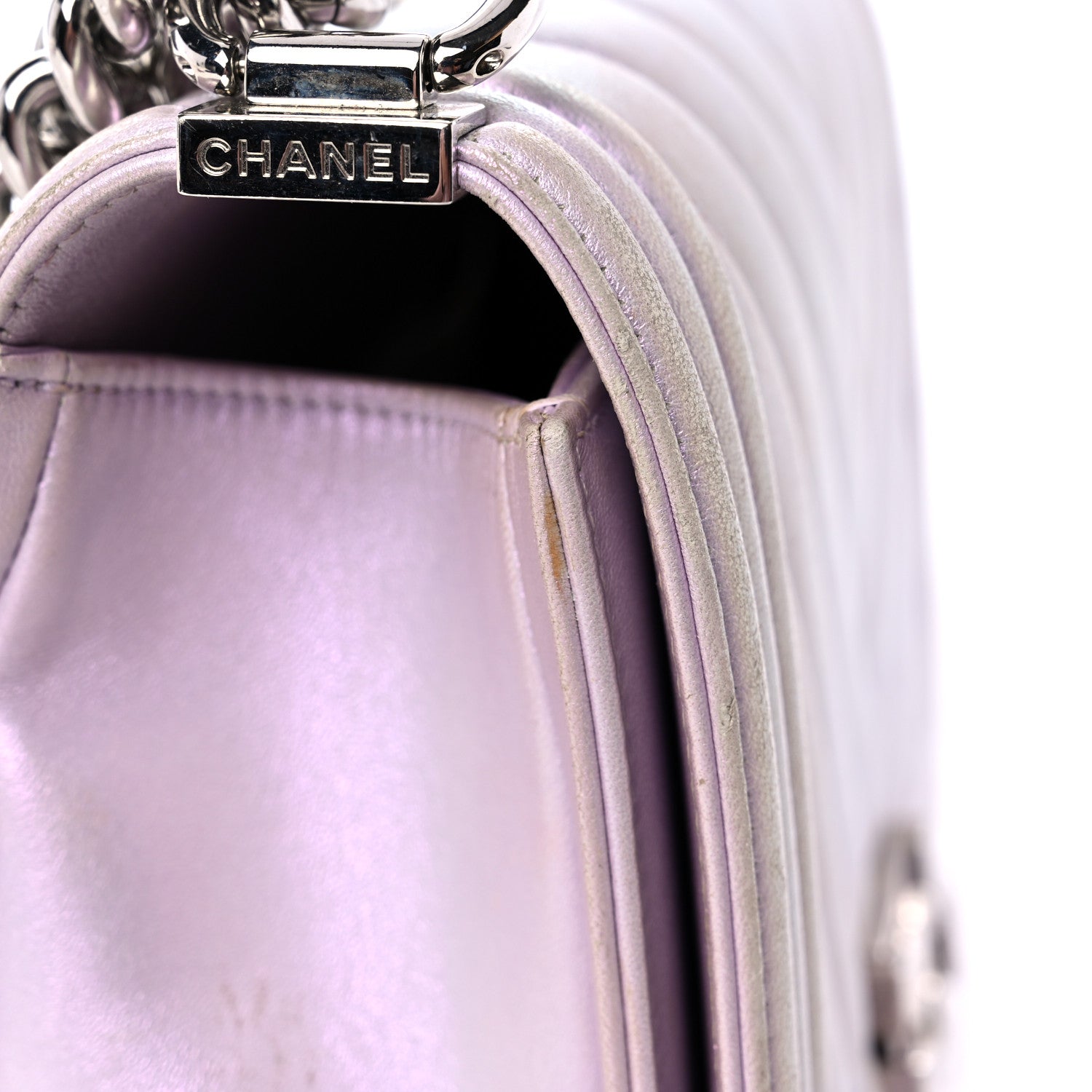 Chanel Metallic Lambskin Chevron Quilted Medium Boy Flap Purple 24 of 33