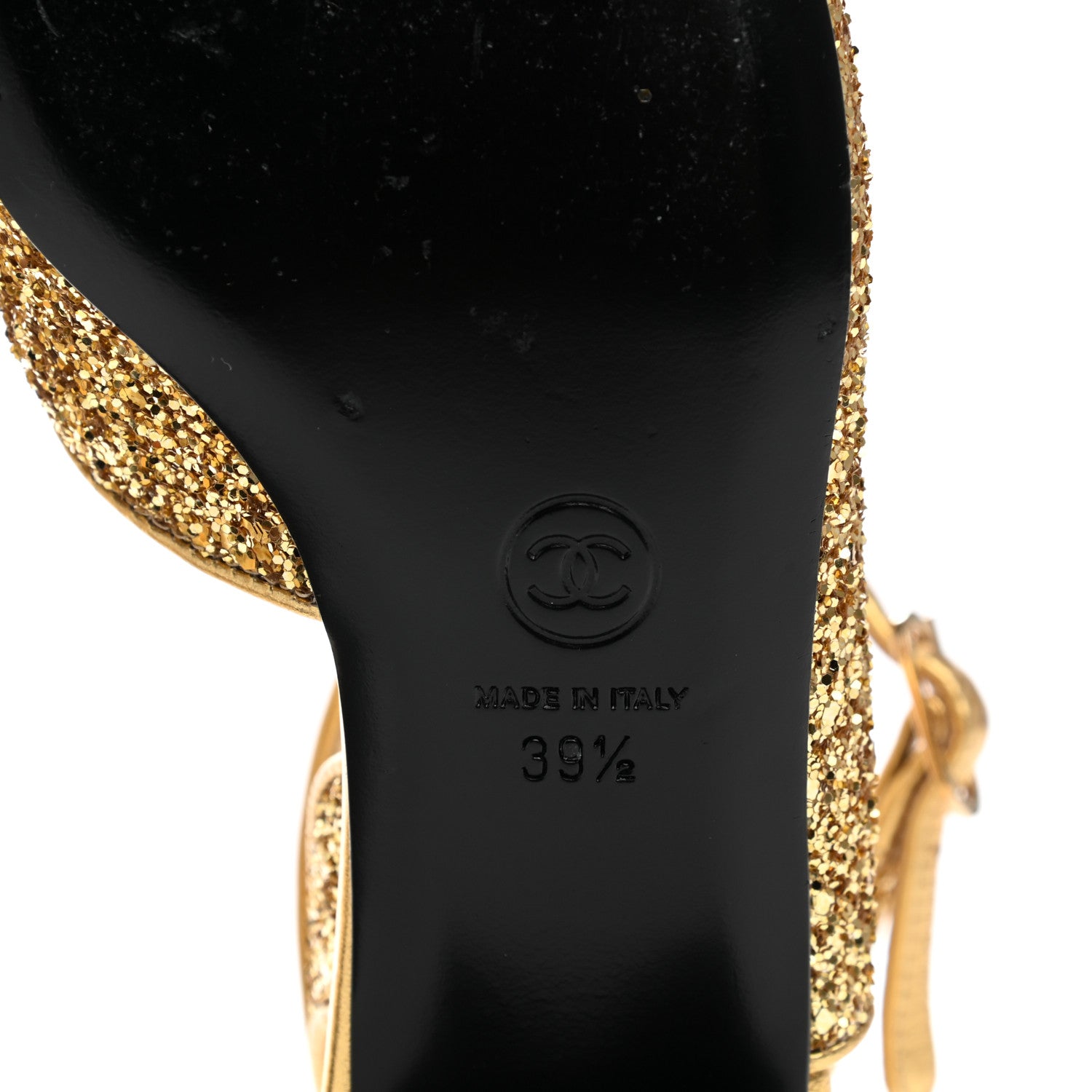 Chanel Glitter Grosgrain Cap Toe CC Ankle Wrap Pumps 39.5 Gold Black 6 of 8