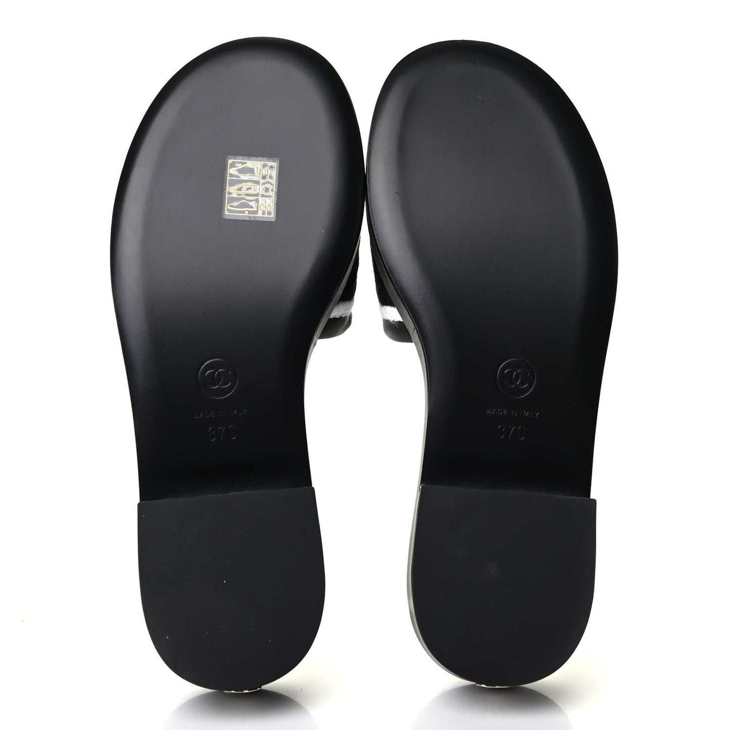 Lambskin Embroidered CC Mule Sandal 37 Black White