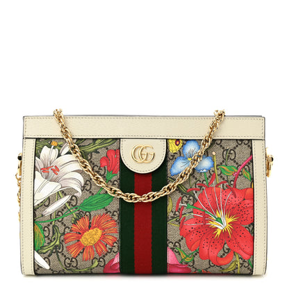 Gucci GG Supreme Monogram Flora Web Small Ophidia Chain Shoulder Bag White 1 of 11