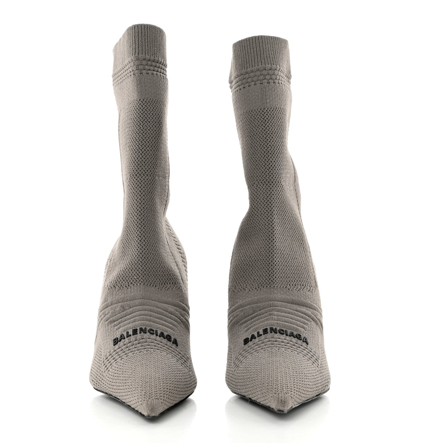 Balenciaga Textured Recycled Knit Logo Extreme Pointed Toe Knife 2.0 Booties 37.5 Taupe 2 of 7
