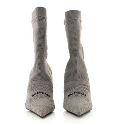 Balenciaga Textured Recycled Knit Logo Extreme Pointed Toe Knife 2.0 Booties 37.5 Taupe 2 of 7