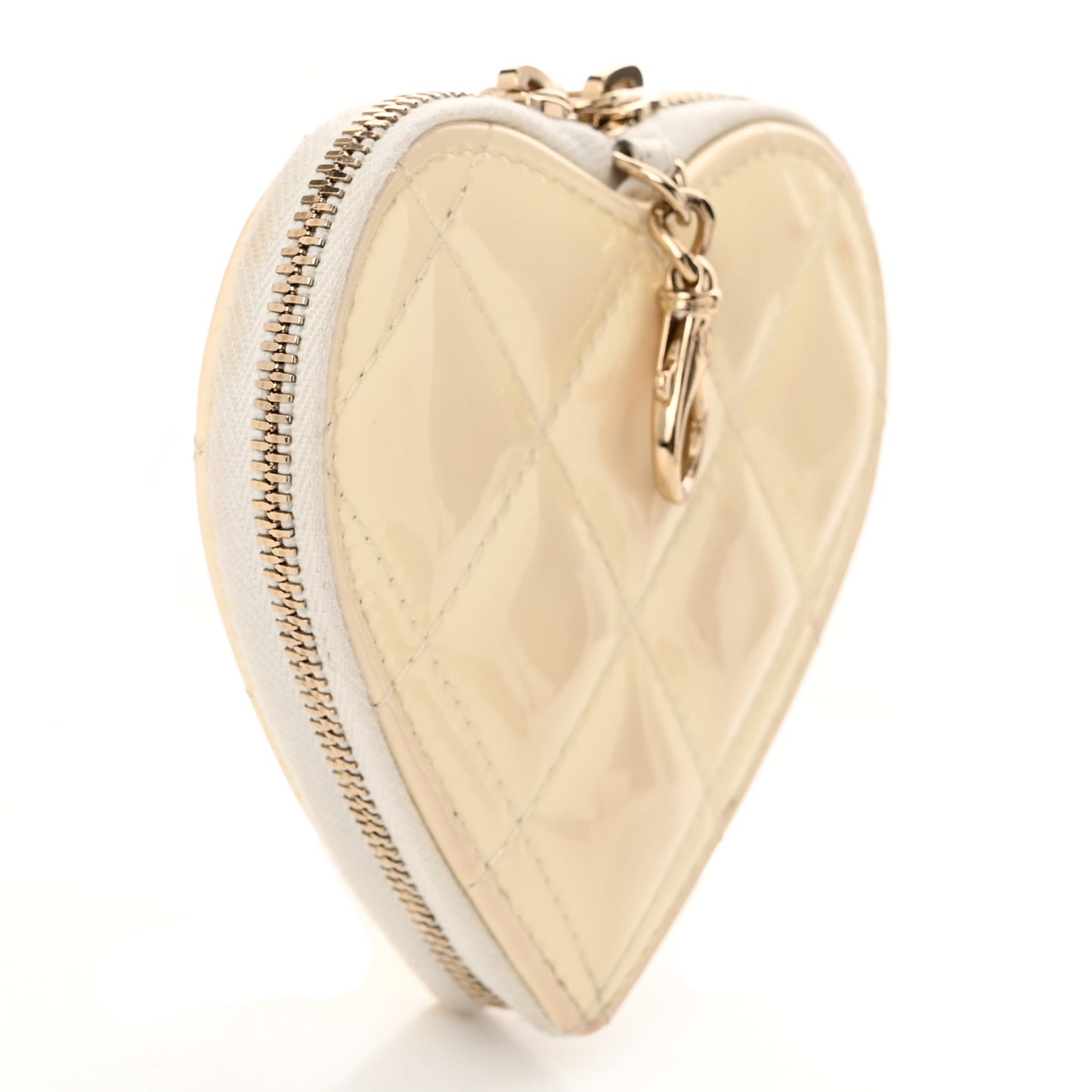 Patent Calfskin Resin Quilted CC Heart Clutch With Chain Black