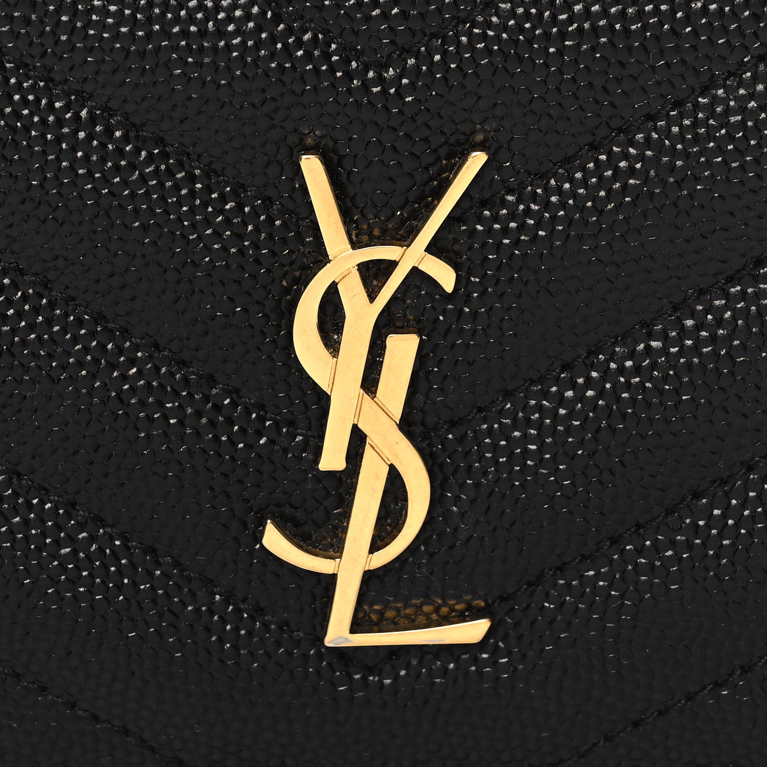 Saint Laurent Grain De Poudre Matelasse Chevron Monogram Fragments Zippered Card Case Black 8 of 9