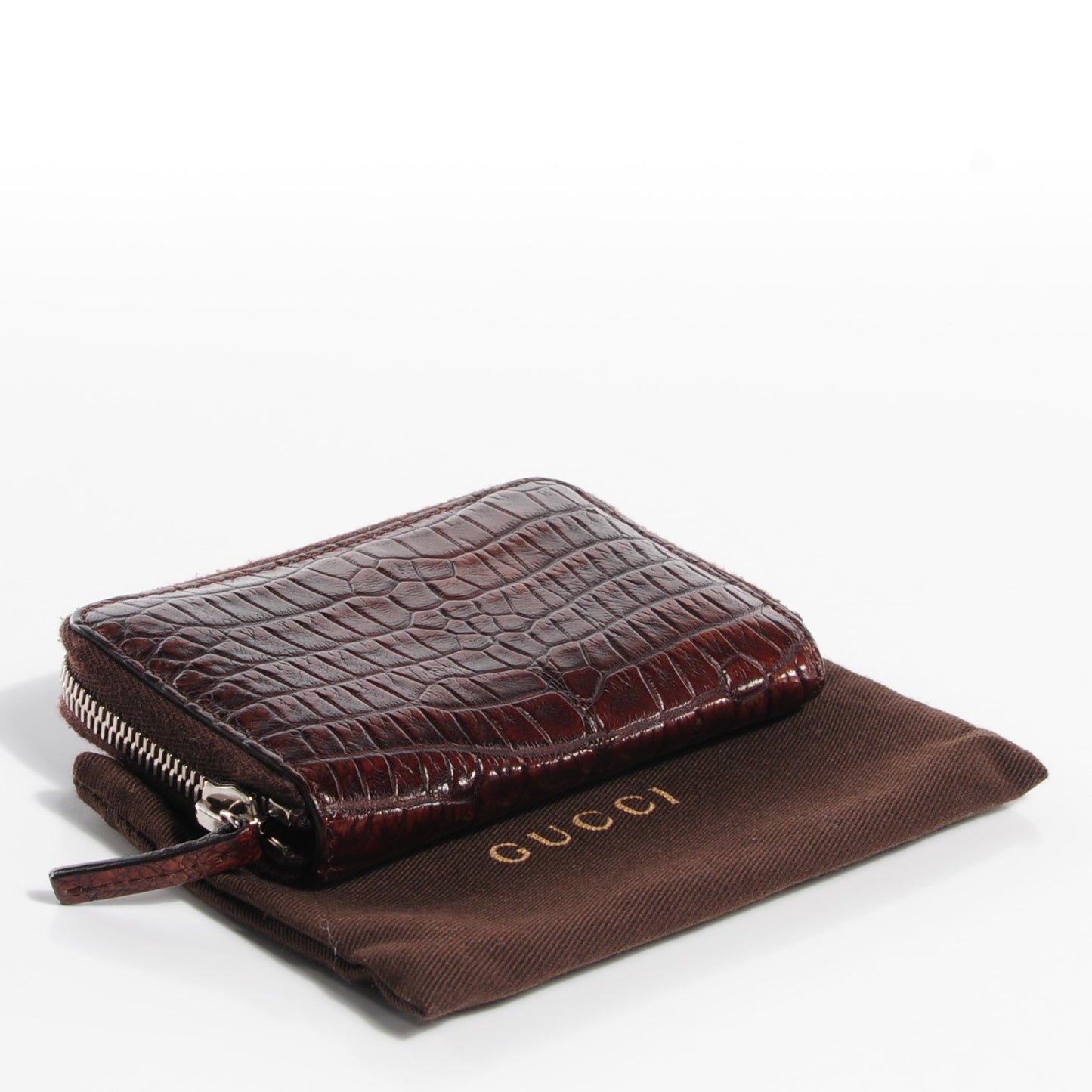 Crocodile Zip Around Card Case Brown