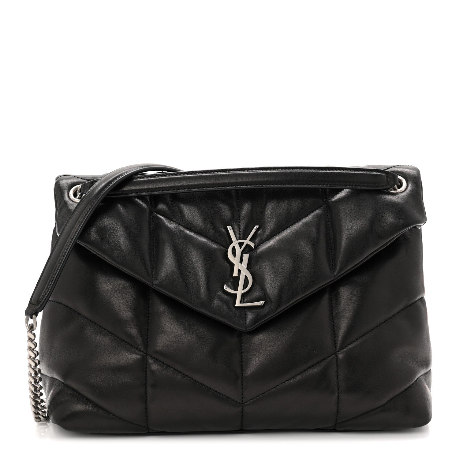 Saint Laurent Lambskin Quilted Medium Loulou Puffer Monogram Chain Satchel Black 1 of 10