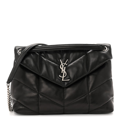 Saint Laurent Lambskin Quilted Medium Loulou Puffer Monogram Chain Satchel Black 1 of 10
