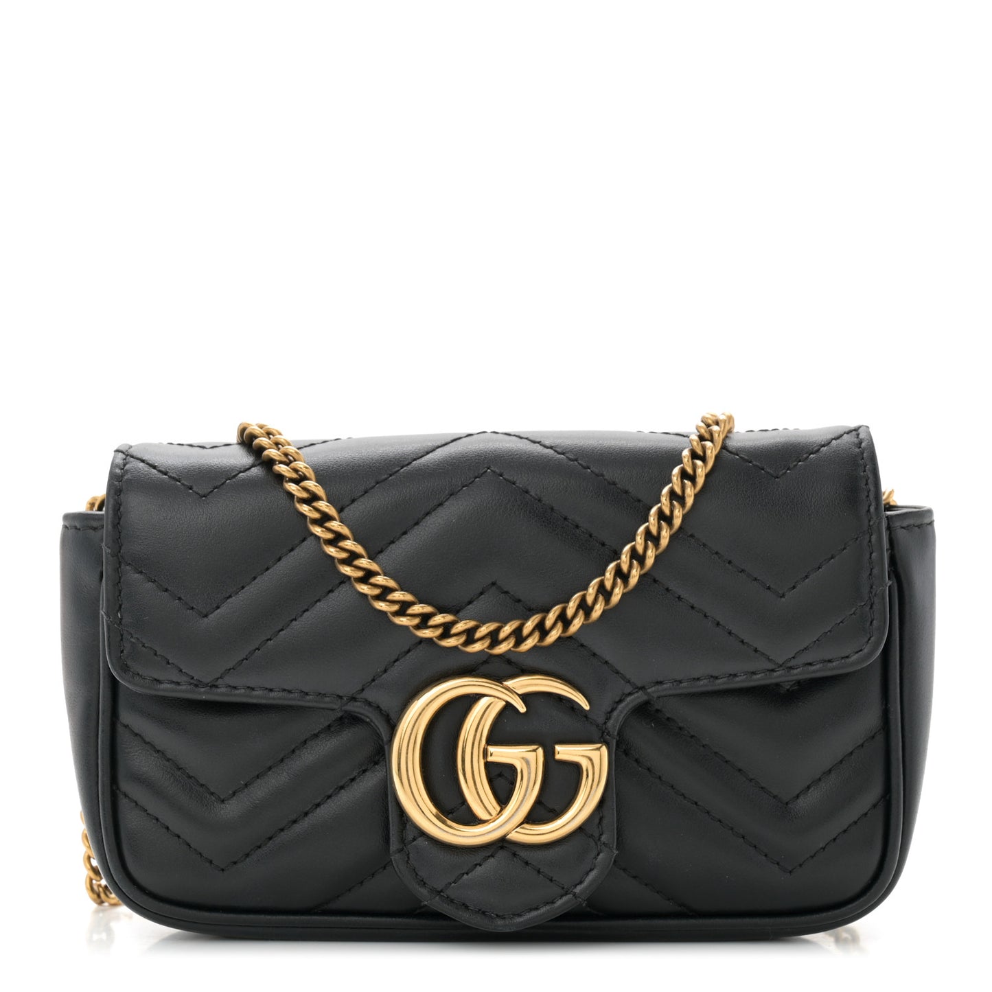 Calfskin Matelasse Super Mini GG Marmont Shoulder Bag Black